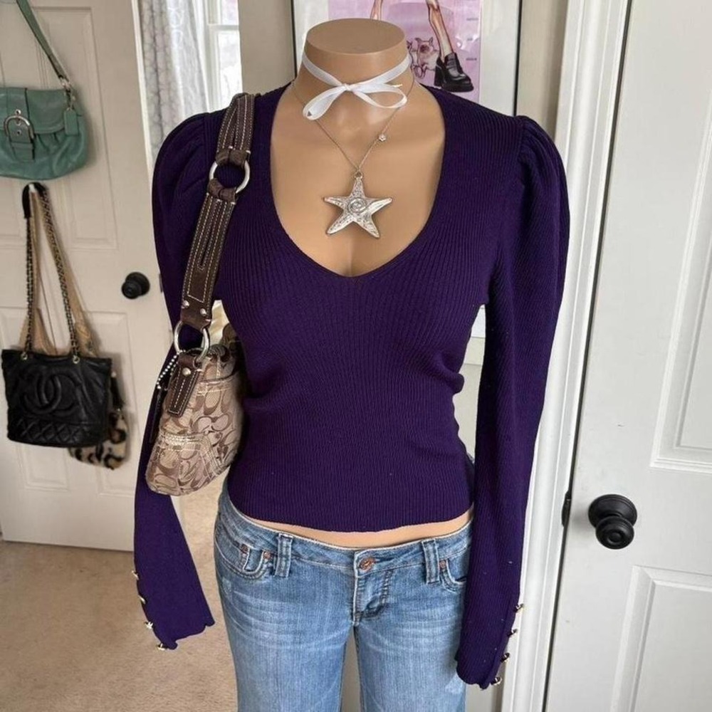 Y2K 2000s express purple scoop neck long sleeve top